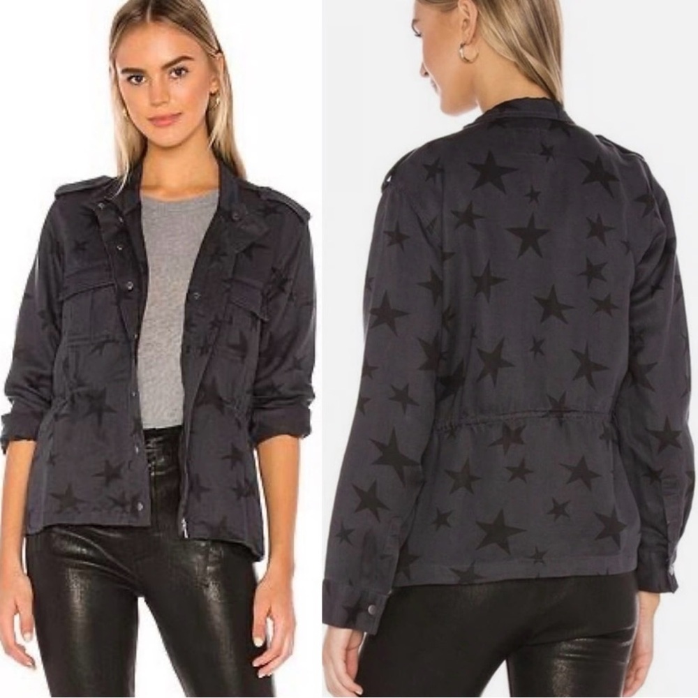 Rails Womens Charcoal Trey Utility Jacket Oversized Stars Print Tencel Sz Small